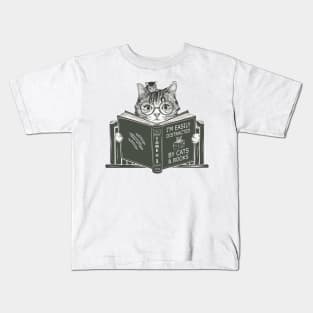 Easily Distracted By Cats And Books Cat And Book Lovers 2024 Kids T-Shirt